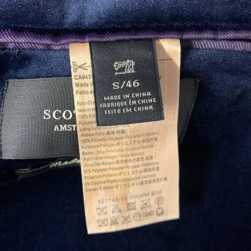 SCOTCH AND SODA Chest Size 38 Navy Velvet Polyester Peak Lapel Suit